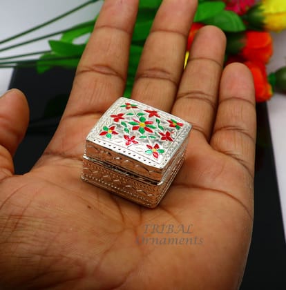 925 sterling silver trinket box, kajal box/casket box bridal square shape box collection, container box, eyeliner box gifting art stb724