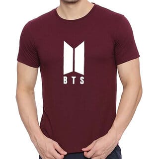 HIT SQUARE Maroon Pure Cotton Round Neck Printed For Men