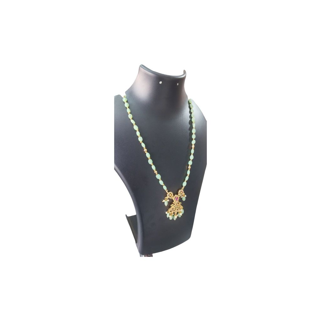 Gold plated Pendant Set With Green Stones and Pearls