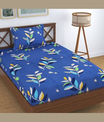 Homefab India Cotton Single Bedsheet ( Blue )