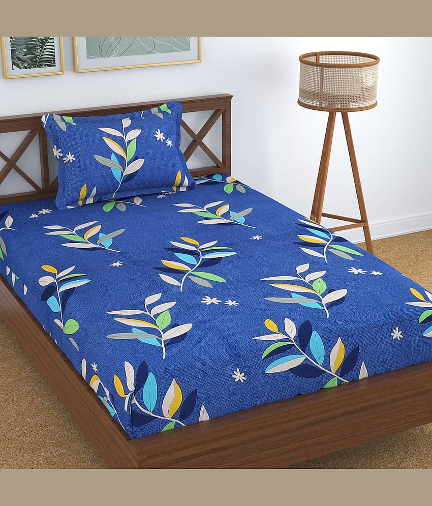 Homefab India Cotton Single Bedsheet ( Blue )