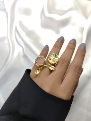 Flower Ring, Rose Quartz-adjustable