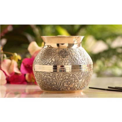 Indian Art Villa Pure Brass Embossed with lining Designe Lota-750ml