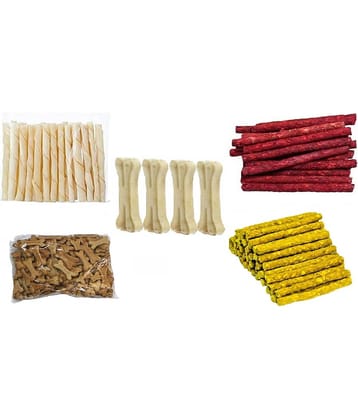 Smart Doggie Combo Pack Of Dog Bones , White Stick , Biscuit Chicken Flavored and Munchies (Chicken and Mutton) . (240 grams Each) .