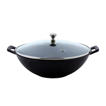 Trilonium Cast Iron Kadai | Sleek Pre-Seasoned | Sleek | 24 cms | 2 Kgs | With Lid | Induction Compatible