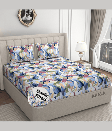 Apala Microfibre Floral Fitted Fitted bedsheet with 2 Pillow Covers ( King Size ) - Multi