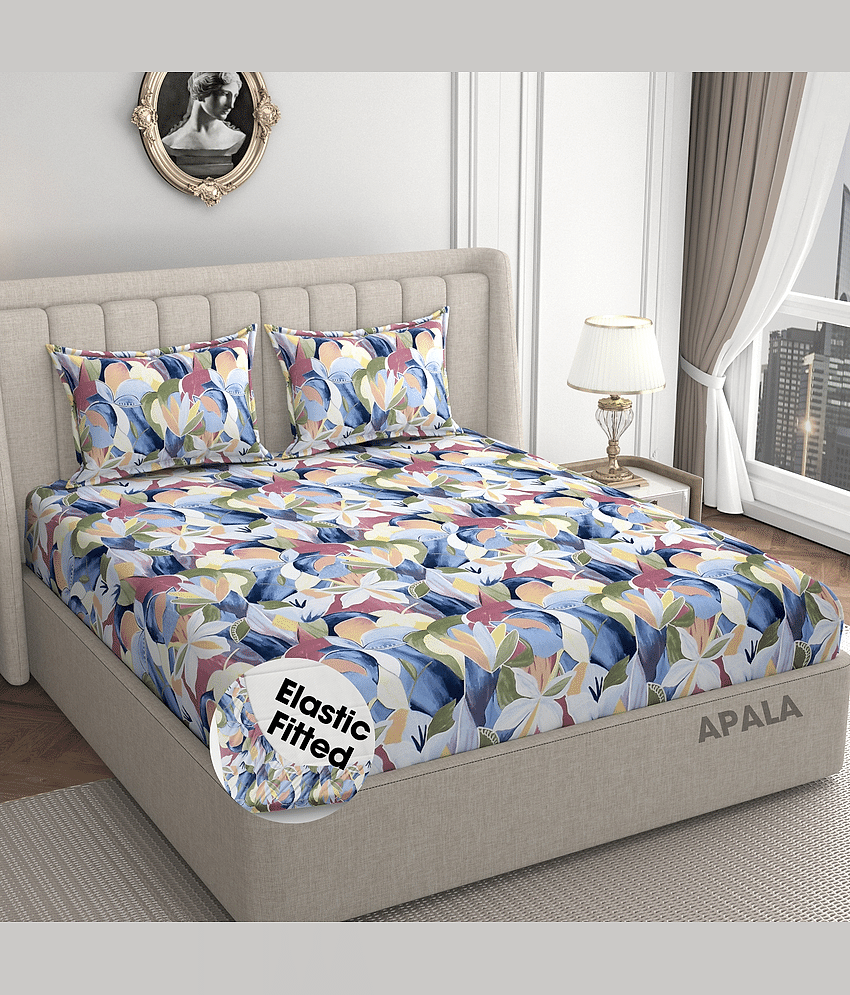 Apala Microfibre Floral Fitted Fitted bedsheet with 2 Pillow Covers ( King Size ) - Multi