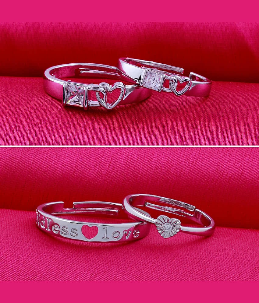 Designer  Adjustable Couple Rings Set for lovers Silver Plated Solitaire for Men and Women 2 Pair
