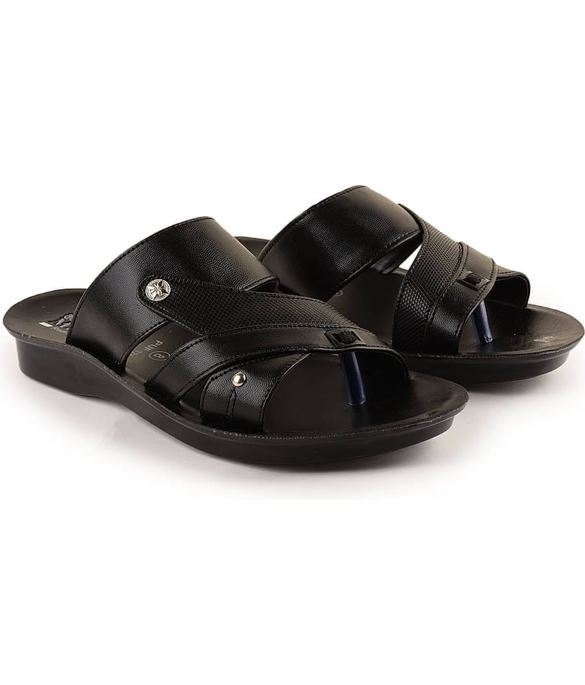 Action Black Men's Leather Slipper