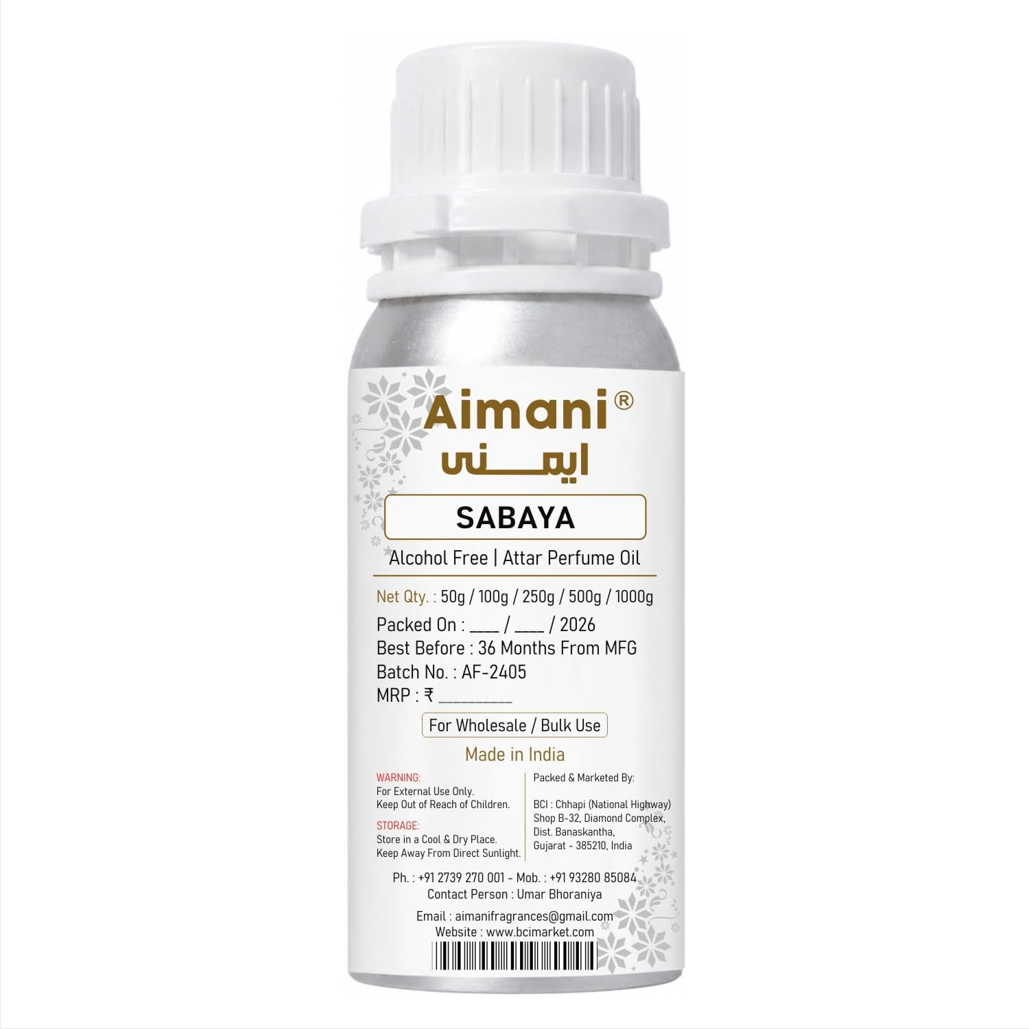 Aimani Sabaya Perfume Attar Oil 25ml | Long Lasting Alcohol-Free Fragrance | Premium Unisex Attar for Men & Women