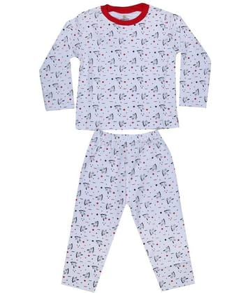 KABOOS Pack of 1 Boys 100% Cotton Nightsuit Set ( White )