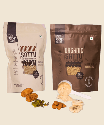 Combo | NoCap Super Saver Healthy Sattu Shakes Pack | Sattu Coffee Hazelnut Shake  220 gm (1), Sattu Vanilla Shake 220 gm (1)