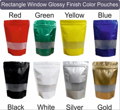 Colored Glossy Pouches With Rectangle Or Oval Window Standup Pouches 205x300x50x50MM  800 G Capacity 500 pieces