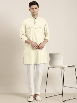 Cream cotton Short Pathani-XS/36 / Only Pathani - No Lowers