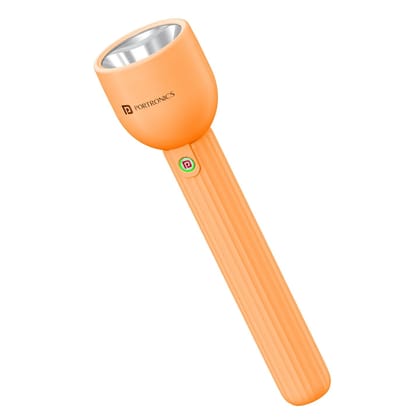 Portronics Eco Glow, LED Torch Light with USB Rechargeable Battery, Dual-Brightness Levels, SOS Mode, Long Distance Flashlight, for Home, Outdoor, Camping, Travel (Orange)