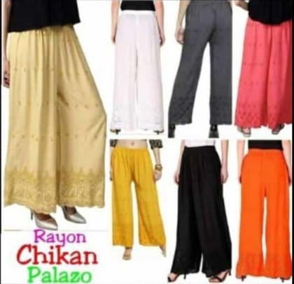 RAYON CHIKAN PALAZOOS  ( Colour  :  Marigold Yellow )