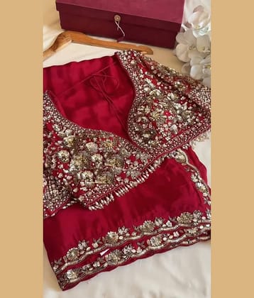 JULEE Silk Blend Embroidered Regular Saree With Unstitched Blouse Piece ( Maroon )