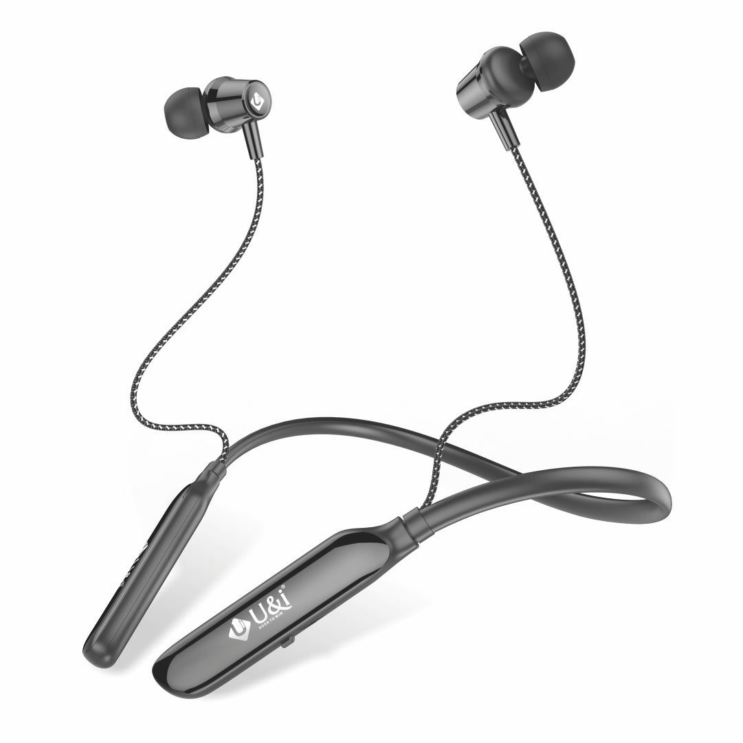 U&i Crisp Series 50 Hours Music Time Bluetooth Neckband | 60MS Low Latency & Vibration Alert-Black
