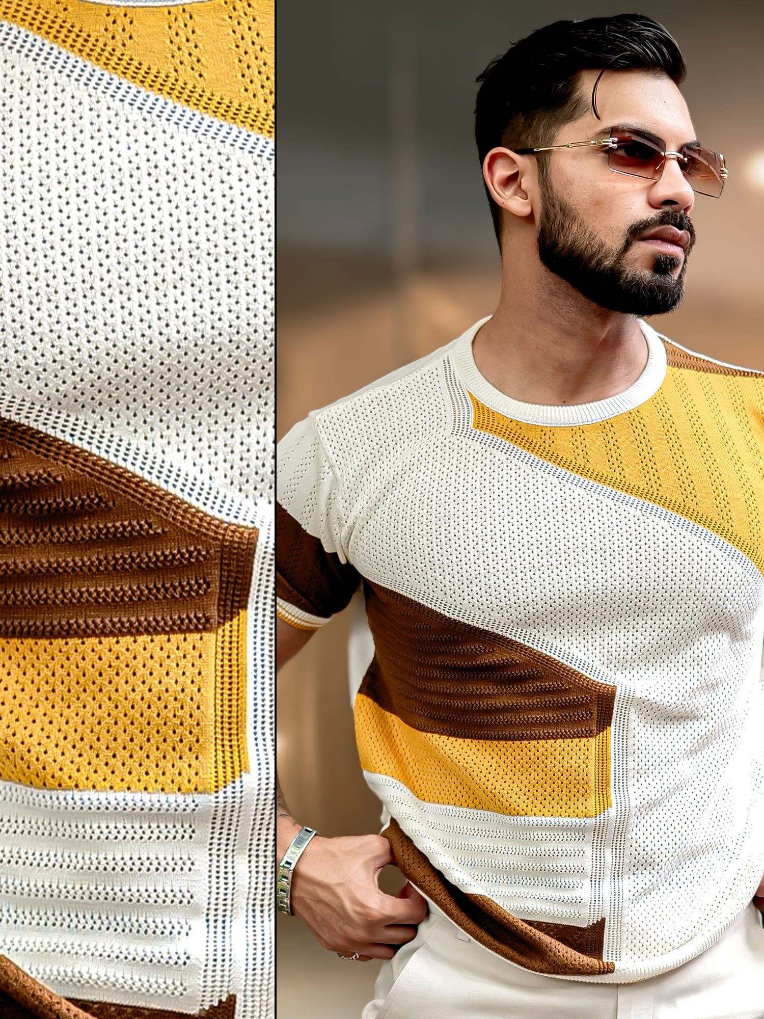 Sheernet FlatKnit Cotton Mustard T-Shirt-S / Mustard