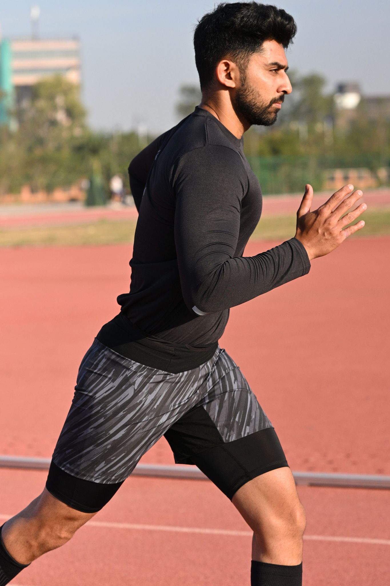 Long Distance Running Shorts - 7 Pockets, 3 Layered - Black-M