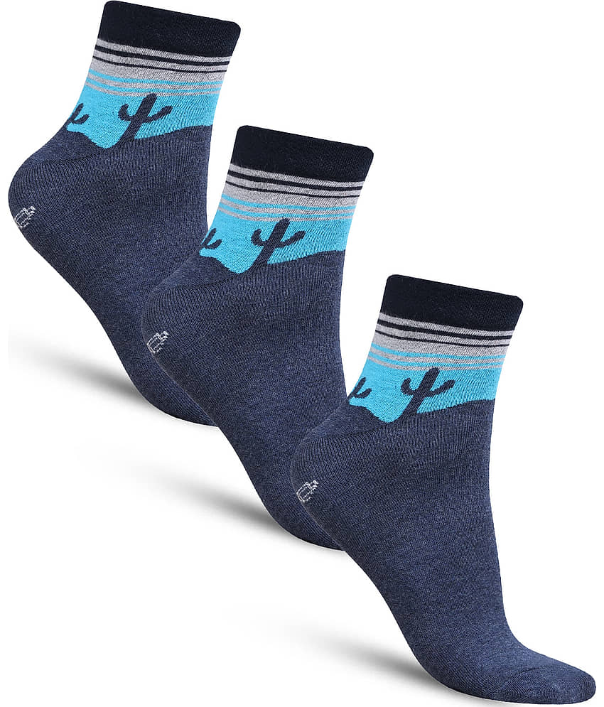 Dollar - Cotton Men's Printed Blue Low Ankle Socks ( Pack of 3 )