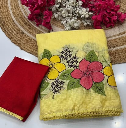 New ArrivalsFabric :- Premium kota with floral embroidery Work in full saree with crosio lace border  blouse