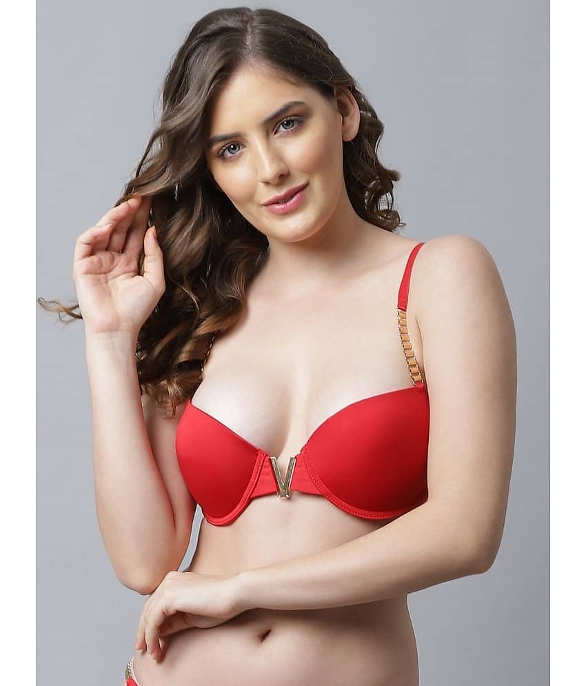 PrettyCat Polyester Lightly Padded Women's Push Up Bra ( Red )