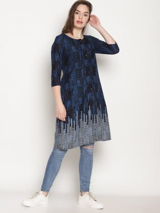 Blue White Printed Kurta-S