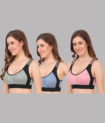 Kiran Enterprises Multicolor Cotton Non Padded Women's Sports Bra ( Pack of 3 )