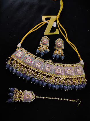 ZEVAR I Kundan Studded Meenakari Choker Jewellery Set