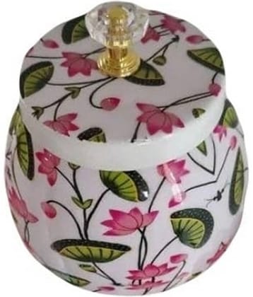 FASHION BIZZ Pichwai Jar Aluminium White Cookie Container ( Set of 1 )