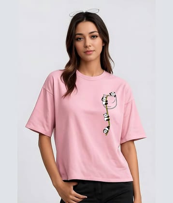 TQH Women Cotton Blend Oversized Fit Round Neck T-Shirt ( Pink )