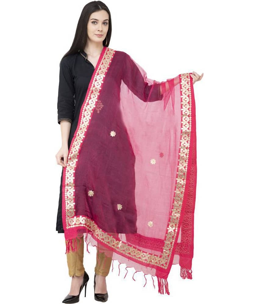 A R Silk Red Silk Blends Hand Embroidered Dupatta