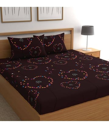 CG HOMES Microfiber Abstract 1 Double Bedsheet with 2 Pillow Covers - Brown