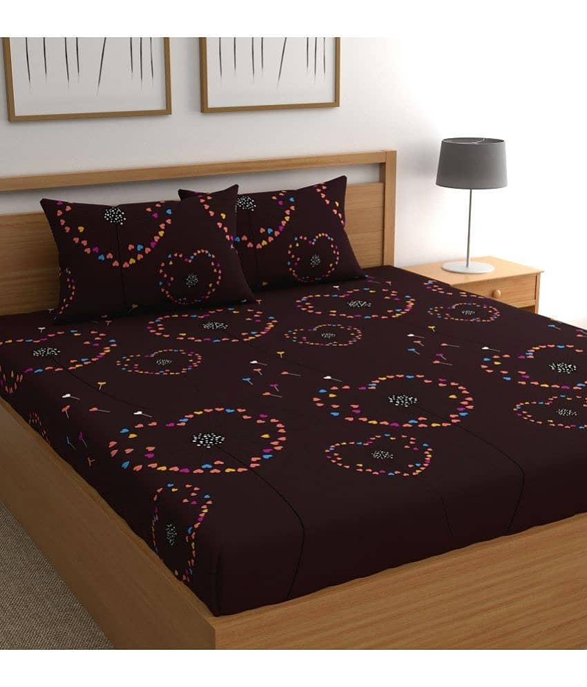 CG HOMES Microfiber Abstract 1 Double Bedsheet with 2 Pillow Covers - Brown