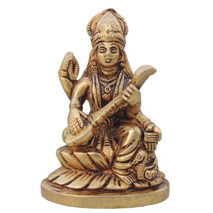 Brass Saraswati Ji God Idol - Elegant Home Decor Statue, Height : 4 Inch (BSMAS1526 C)