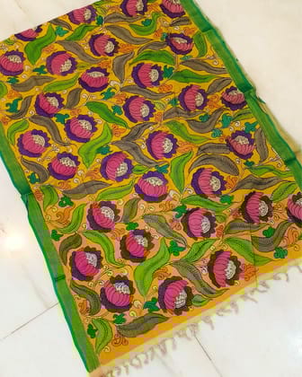 Syaahi Mangalagiri Silk Handpainted Spicy Yellow Dupatta