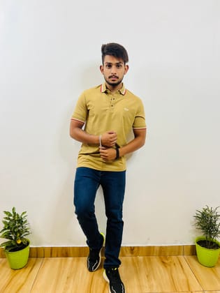 Dark Khakhi- Red White Striped T-shirt (6001i)-S / Cotton