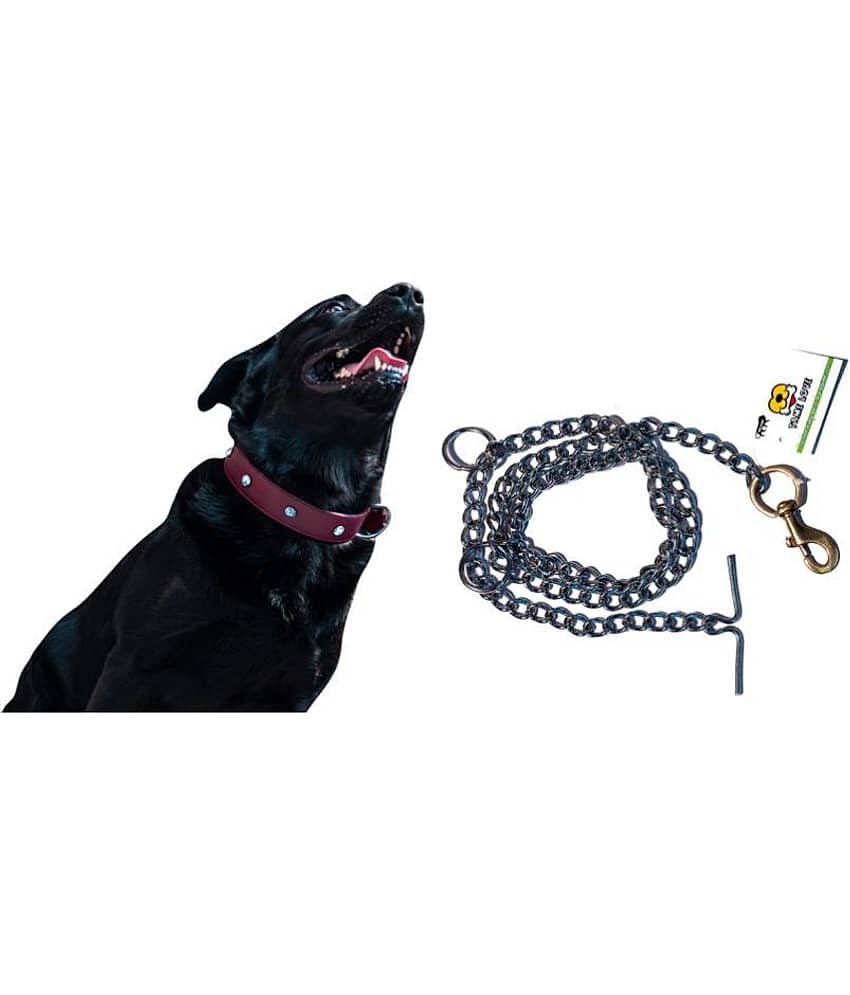 Tame Love Premium quality imported stone stud fancy Collar leash for giant dogs (1.25 inches) available in Pink color and Brass Hook Stainless Steel Leash for dog (152 cm)