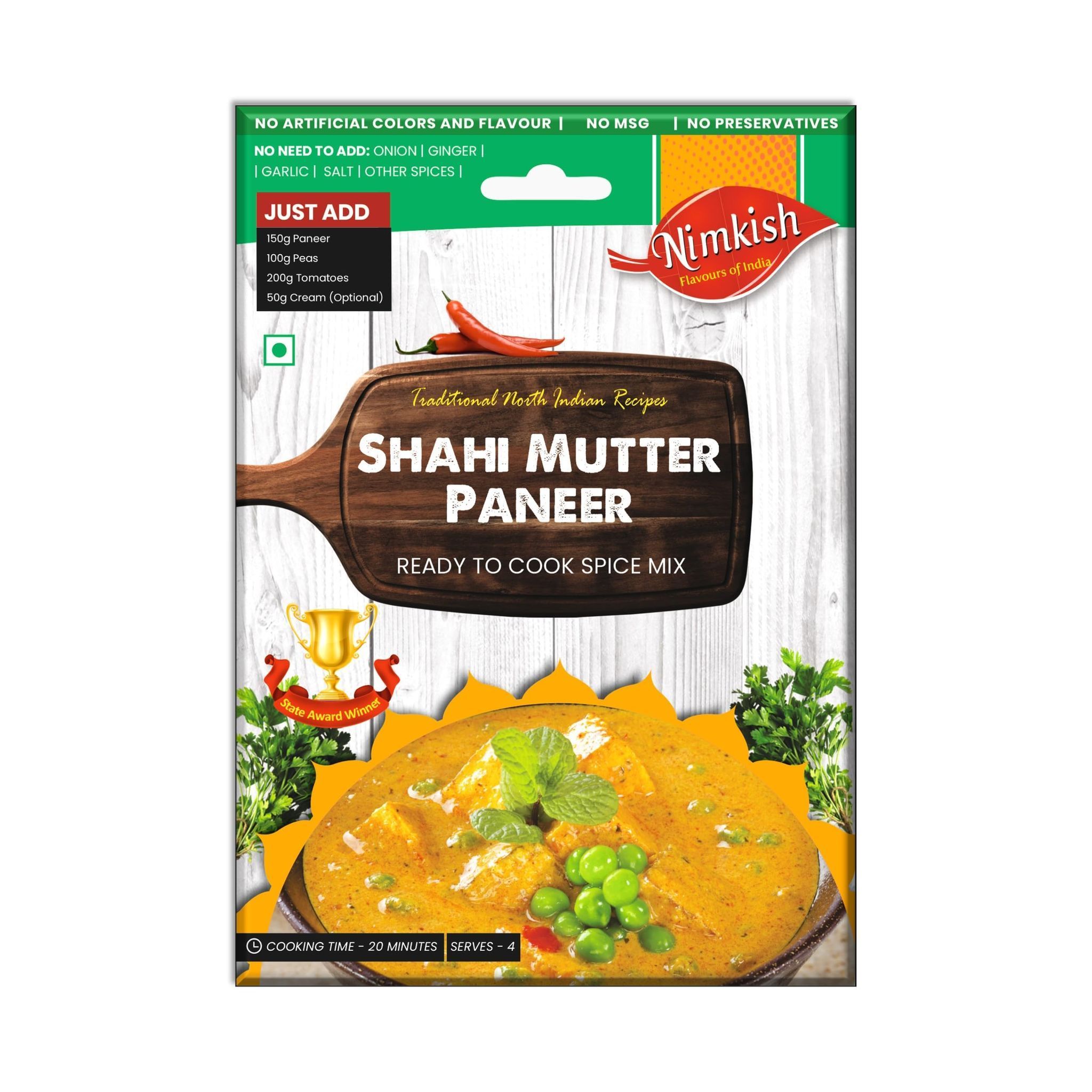 Nimkish Shahi Mutter Paneer Ready to Cook Spice Mix | 60g | Onion Ginger Garlic Already in Mix | Himalayan Recipe