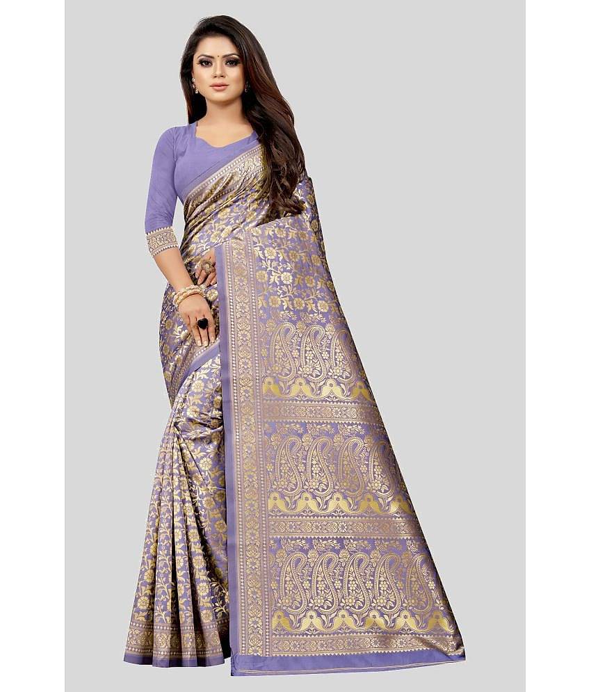 Gazal Fashions Banarasi Silk Embellished Saree With Unstitched Blouse Piece ( Black )