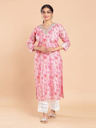 Kalyan Silks Tie & Dye Printed Blush Pink Color Kurti Top