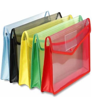 AKSHAR  Plastic Envelope Folder,Transparent Poly-Plastic A4 Documents File Storage Bag With Snap Button Set Of 5