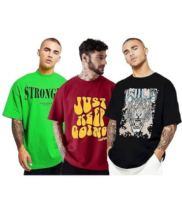 Leotude Pack of 3 Cotton Blend Oversized Fit Men's T-Shirt ( Black )
