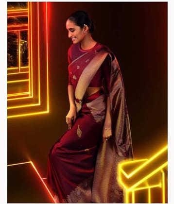 fab woven Art Silk Woven Kanjeevaram Sarees With Unstitched Blouse Piece ( Maroon )