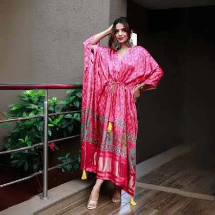 Esthetic New Arrive Pink Design Kaftan with Latkan by GlamaStitch-Free Size Up To XXL-44