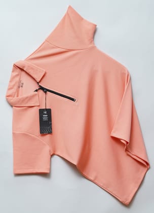 Peach Zipper Polo T Shirt-M