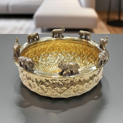 Brass Elephant Urli Bowl � Traditional Decor Accent, Diameter : 8 Inch (ATMAS072 C)