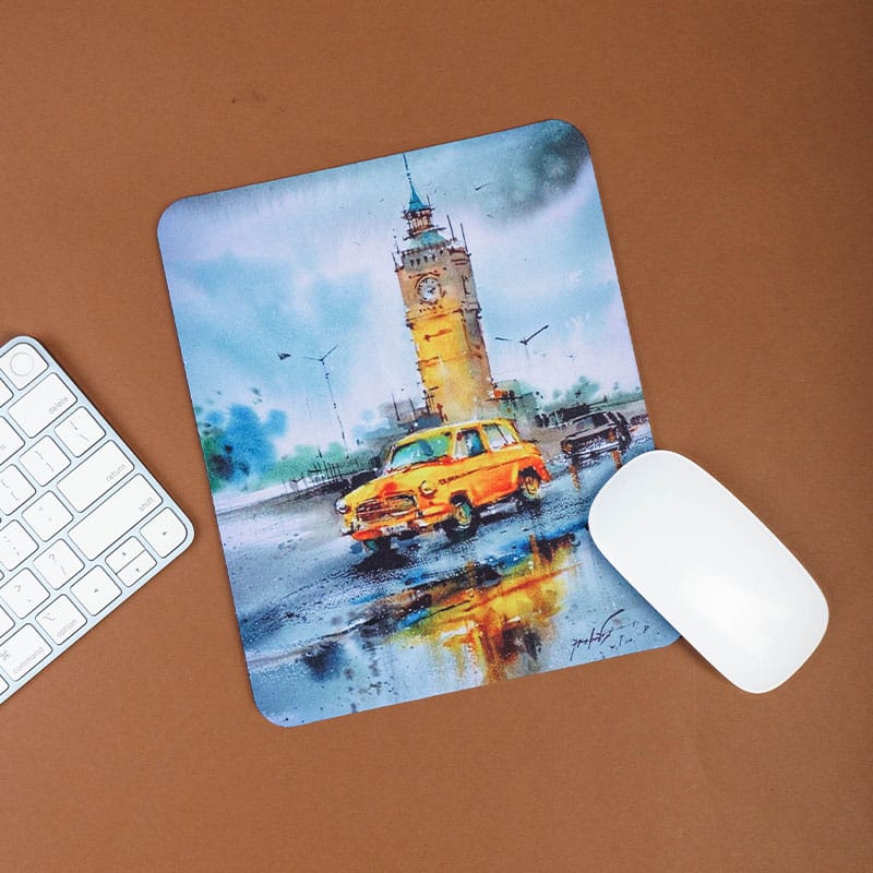 PP04MP Kolkata street with a taxi and watch tower during rains