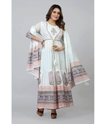 SARRAS - White Flared Cotton Women's Stitched Ethnic Gown ( Pack of 1 )